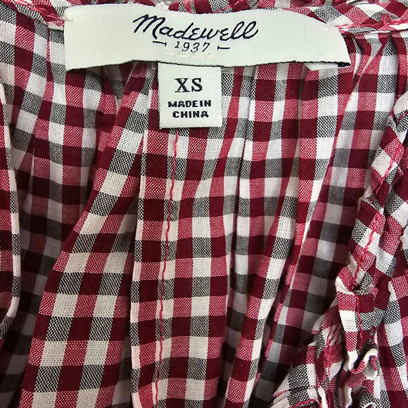 Madewell Womans size XS Bell Shift Gingham Plaid Popover Blouse Tassel Tank Top - Picture 6 of 8